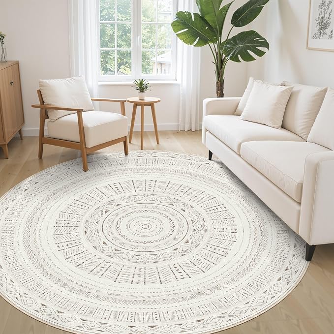 cotiled 6x6 Round Rug 6ft Circle Living Room Boho Area Rugs | Washable Foldable - Image 3