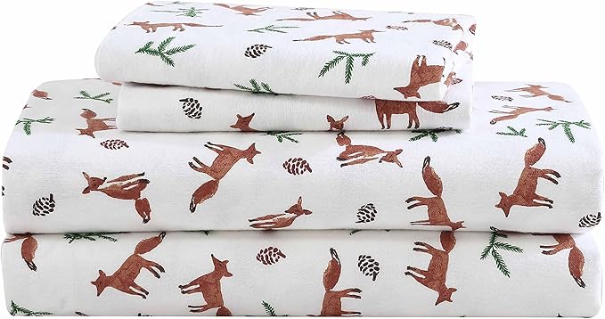 Eddie Bauer- Twin XL Sheet Set, Cotton Flannel Bedding Set, Brushed for Extra Softness, Cozy Home Décor (Fox Trail Orange, Twin XL)