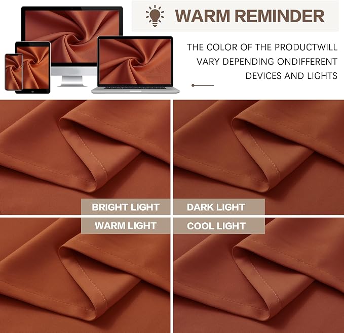 Burnt Orange Window Curtains 72 Inches Long, Fall Block Out Room Darkening - Image 7