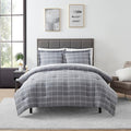 7 Piece Comforter Set Bag Solid Color All Season Soft Down Alternative Blanket & Luxurious Microfiber Bed Sheets, Twin, Gray Plaid