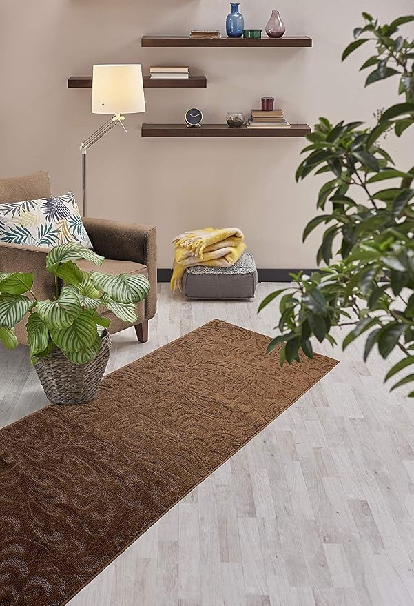 Custom Length Hallway Runner Rug, Slip Resistant, Floral Brown, 26 Inch X 14 - Image 4