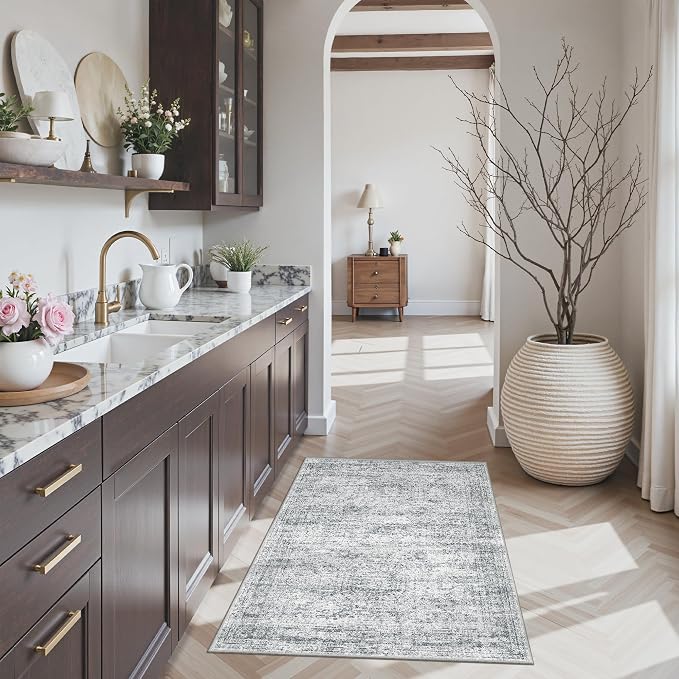 Soalmost 2x3 Washable Rugs for Kitchen, Small Area Rug Grey | Non-Slip Vintage - Image 3