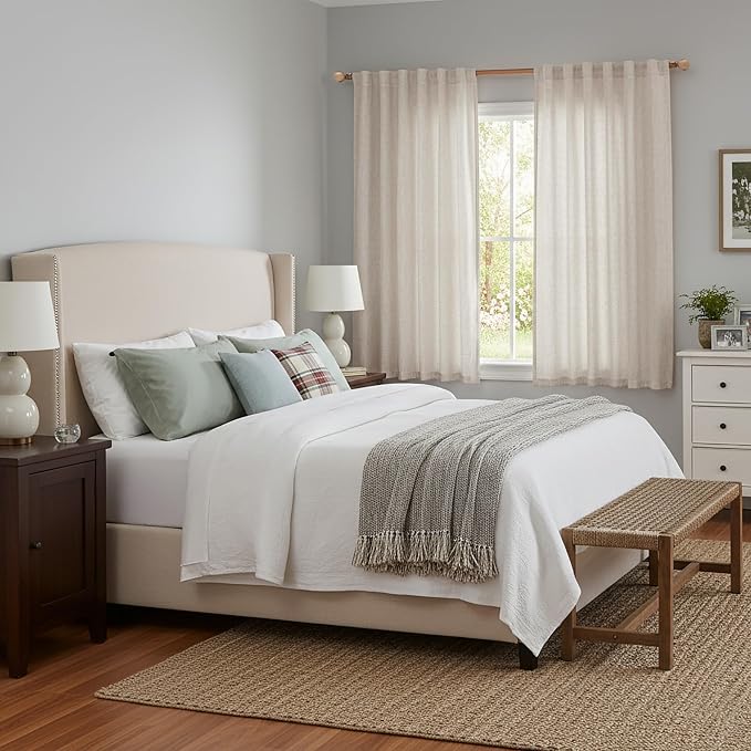 MYSKY HOME Linen Natural Farmhouse Kitchen Curtains 54 inches Long, Boho - Image 8