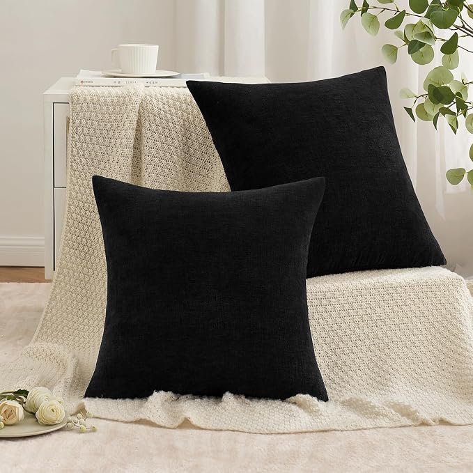 MIULEE Black Chenille Couch Throw Pillow Covers, 20x20 | Set of 2, Soft - Image 2