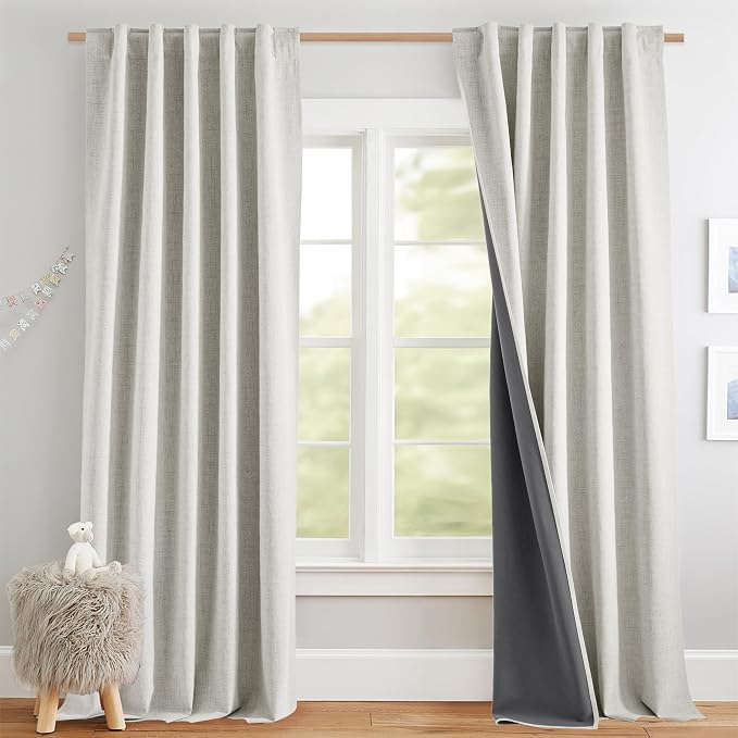 NICETOWN 100% Black Out Curtains 84 inch Long 2 Panels, Linen Blend Thermal by NICETOWN