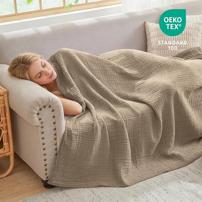 EMME Muslin Blankets for Adults Throw Blanket for Couch Breathable Gauze Soft - Image 5