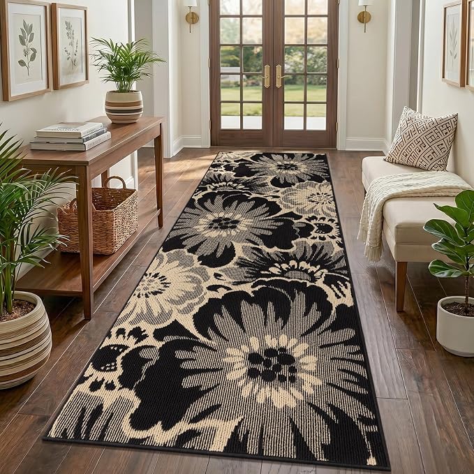 Findosom Hallway Runner Rug 3x8, Non Slip High-Low Textured Floral Washable by Findosom