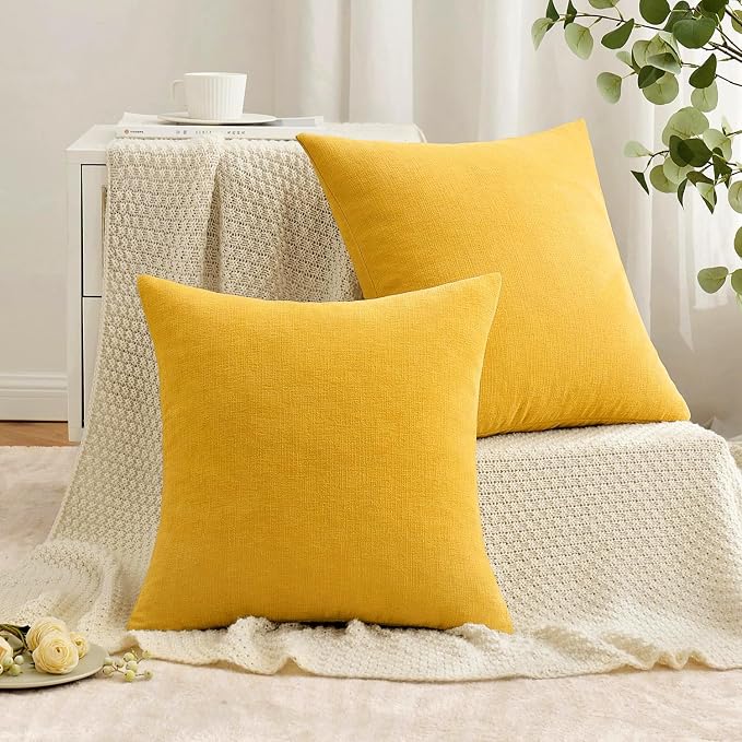 MIULEE Yellow Chenille Couch Throw Pillow Covers, 18x18 | Set of 2, Soft - Image 5