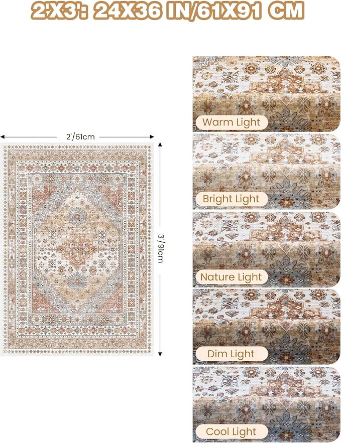 2x3 Entryway Rug Vintage Washable Rug Runner - Image 2