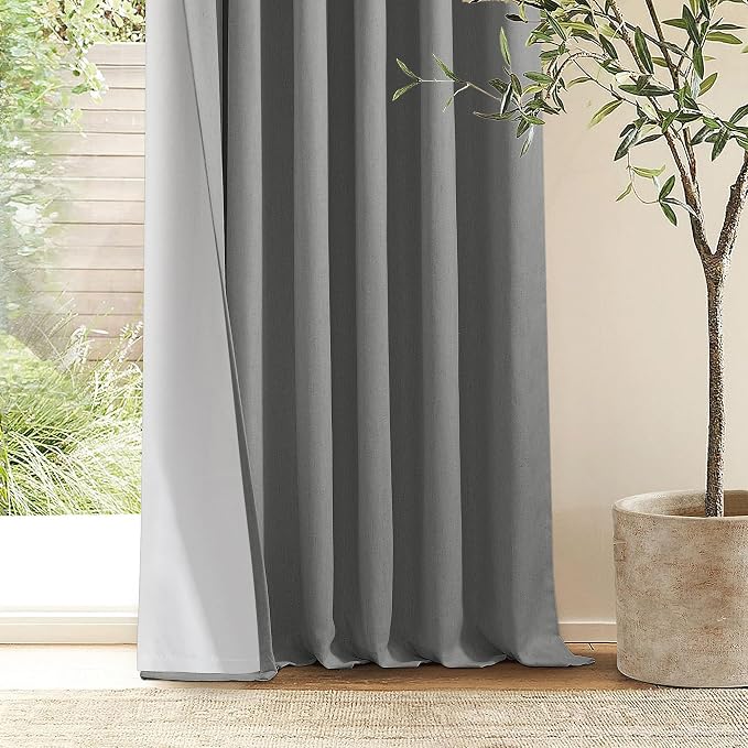 Grey 63 Inch Blackout Pleated Linen Curtains - Image 8