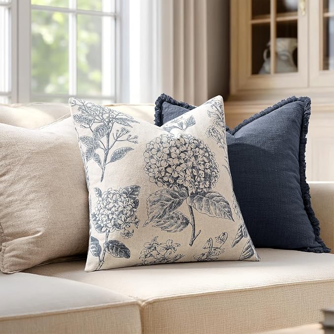 Set of 2 Decorative Floral Pillow Covers 20x20 Inch Light Blue | Neutral - Image 3