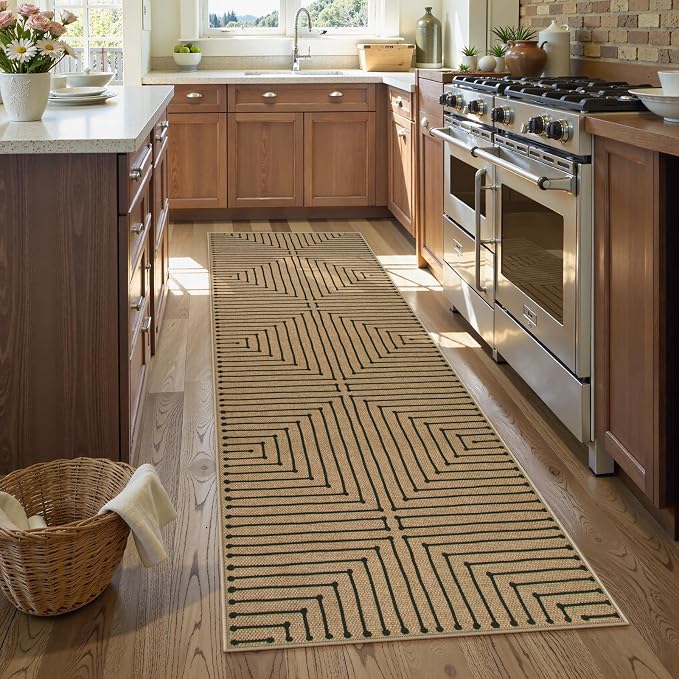 Lahome Geometric 2x8 Runner Rug, Neutral Non Slip Kitchen Entryway Runner | by Lahome