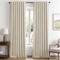 MIULEE 100% Blackout Linen Curtains 42 x 96 Inch Light Ivory 2 Panels | Thermal by MIULEE