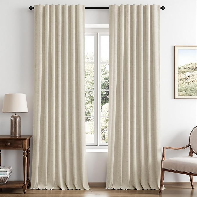 MIULEE 100% Blackout Linen Curtains 42 x 96 Inch Light Ivory 2 Panels | Thermal by MIULEE