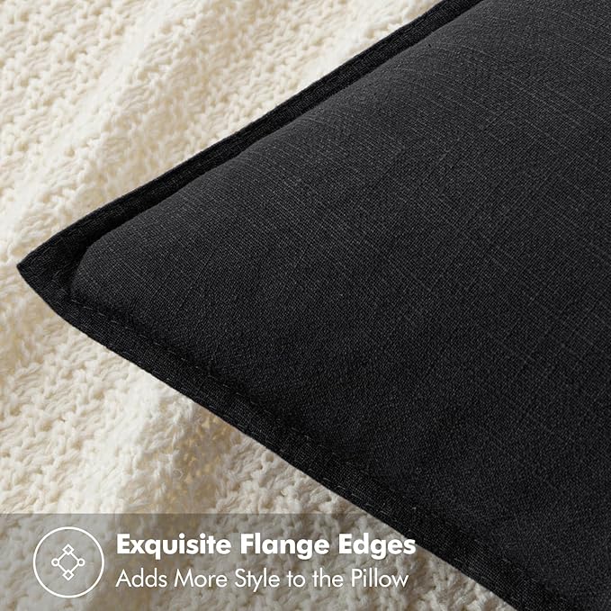 MIULEE Decorative Linen Euro Sham Pillow Covers 22x22 Inch Black | Boho - Image 2