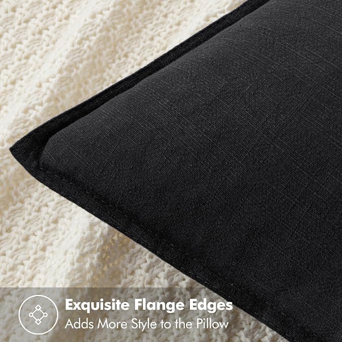 MIULEE Decorative Linen Euro Sham Pillow Covers 28x28 Inch Black | Boho - Image 2