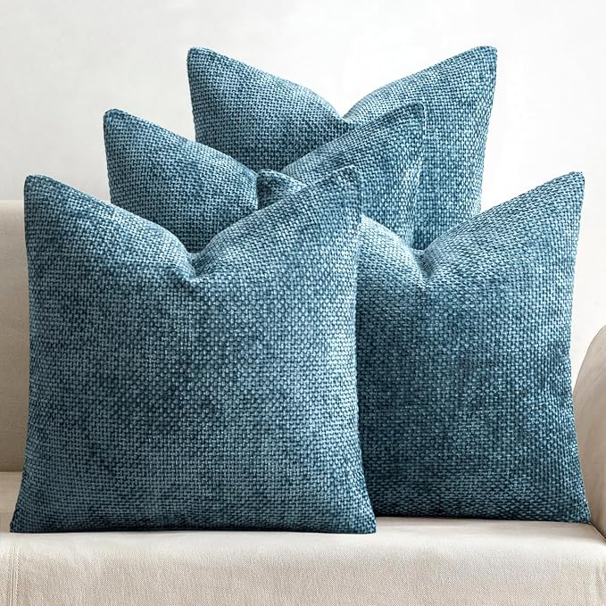 MIULEE Soft Decorative Chenille Pillow Covers Smoke Blue 18x18 Pack of 4 | by MIULEE