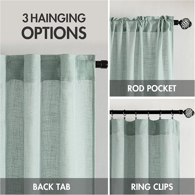 MIULEE Aqua Blue Linen Curtains 52x54 Inch 2 Panels - Image 3