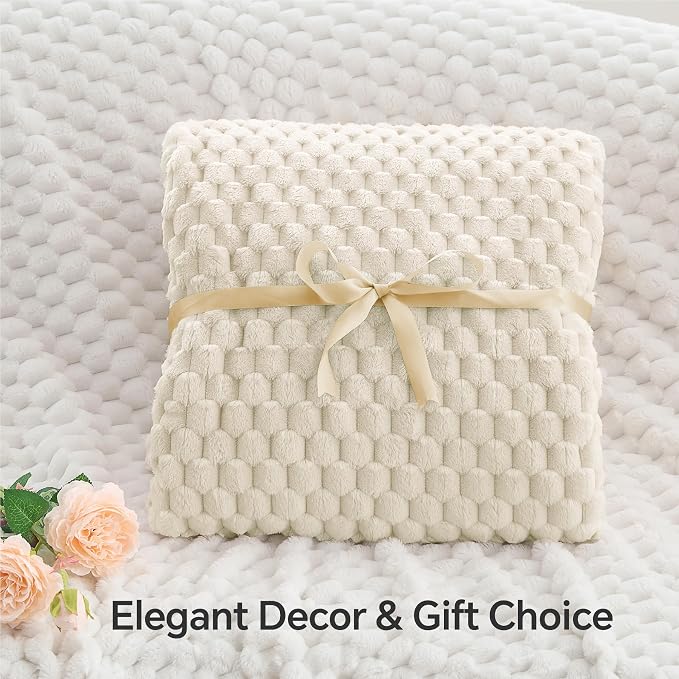 BEDELITE Cream Twin Blanket for Couch, Soft Cozy Gifts for Women, 60 * 80 | 3D - Image 4