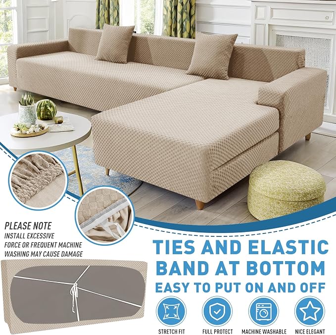 ZNSAYOTX Sectional Couch Covers, Stretch Jacquard Slipcovers - Image 3