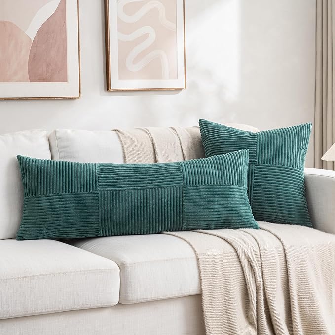 Fancy Homi Set of 2 Teal Boho Long Lumbar Body Decorative Throw Pillow Cover - Image 5