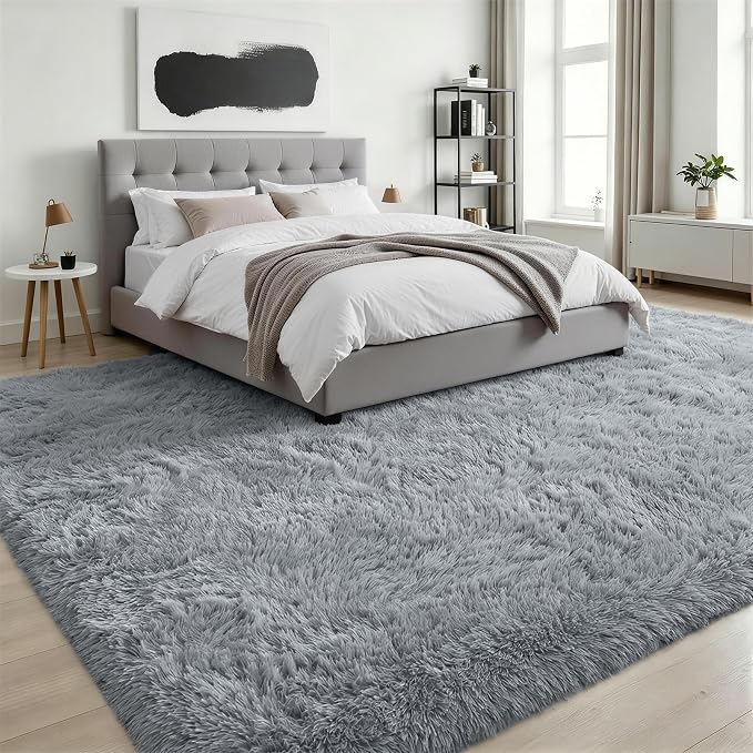 8x10 Area Rug Living Room Bedroom: Fluffy Plush Shag Carpet Gray | - Image 3