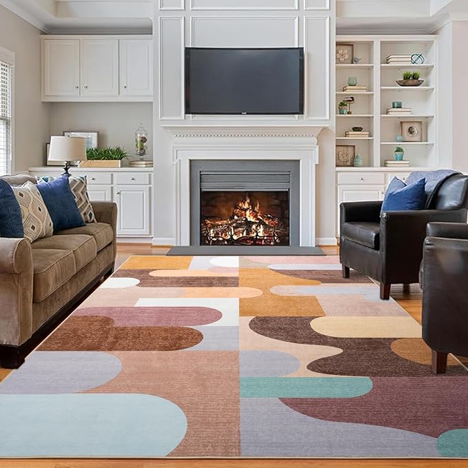 Living Room Rug 6x9 Brown Area Rug Machine Washable Carpet Non Slip Indoor by OmpaaHomeDecor