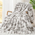 Luxury 1000GSM Faux Rabbit Fur Throw Blanket, Super Heavy Warm Cozy Grey by TOUCHAT