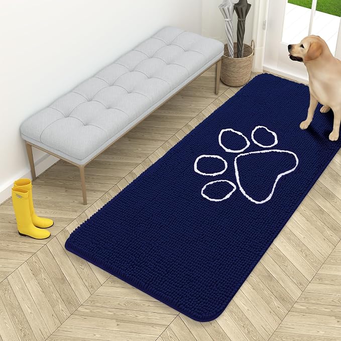 OLANLY Dog Door Mat for Muddy Paws 54x24, Paw Print Design Chenille Mud Mat | by OLANLY