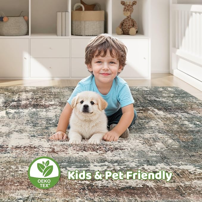 LOONGRUG 7x9 Area Rug Washable Large Neutral Modern Living Room Rugs | Abstract - Image 7