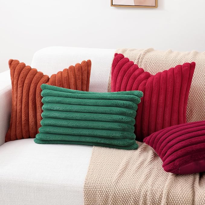 decorUhome Fall Faux Fur Throw Pillow Covers 12x20 Set of 2 Red | Decorative - Image 7