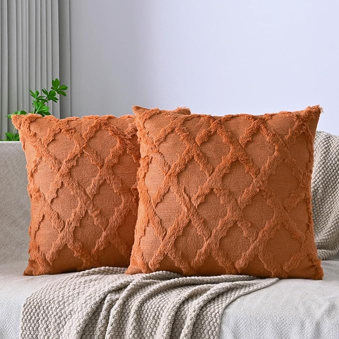 Set of 2 Soft Moroccan Throw Pillow Covers 20x20 Inch Plush Boho Decorative by Cozoomy