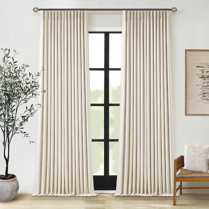 Pleated Cream Beige Linen Blackout Curtains by Twodrapes