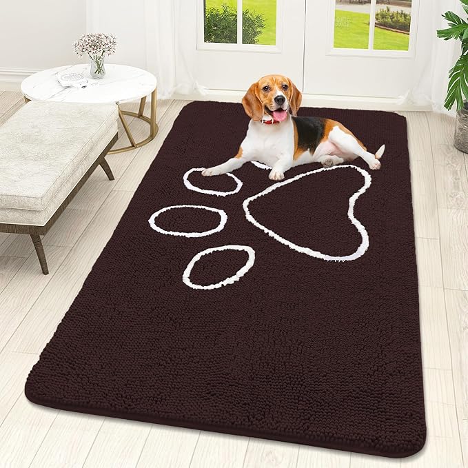 OLANLY Dog Door Mat for Muddy Paws 59x32, Paw Print Design Chenille Mud Mat | by OLANLY
