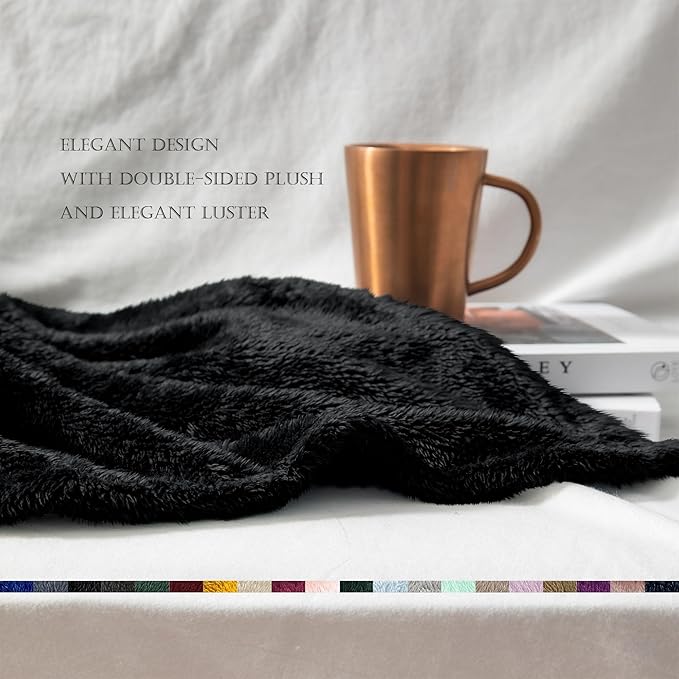 Exclusivo Mezcla Plush Fuzzy Fleece Bed Blanket King Size, Super Soft, Fluffy and Warm Blankets, Suitable for All Seasons (Black, 90x104 Inches)