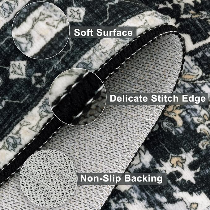 Yamaziot Washable Runner Rug, 2x8 Non-Slip Boho Vintage Hallway Kitchen Rug | - Image 3
