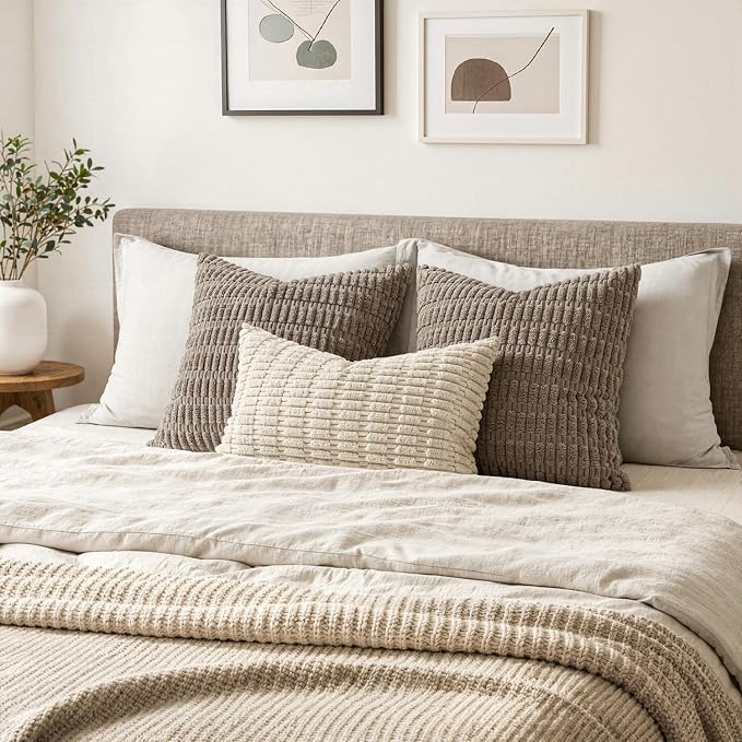 MIULEE Lumbar Corduroy Decorative Throw Pillow Covers 22x14 Cream White | Pack - Image 4