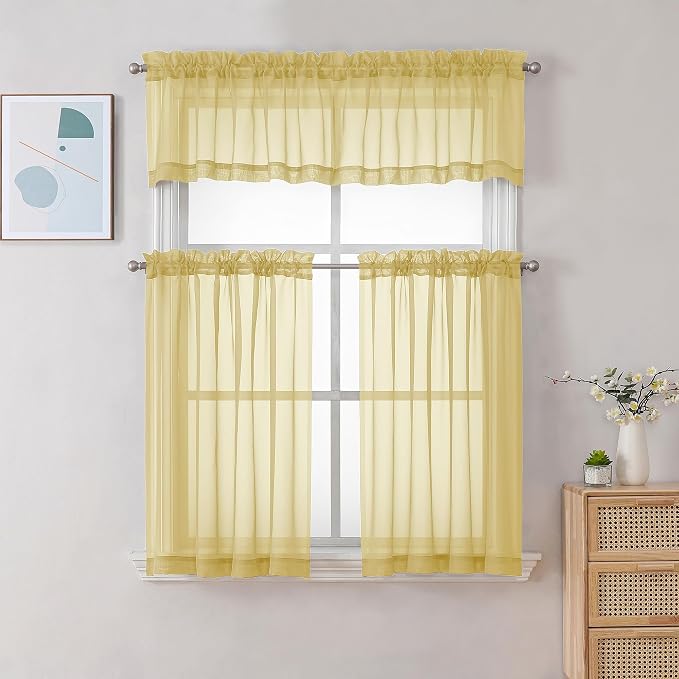 Chyhomenyc Mustard Yellow Short Sheer Curtains 30 inch Length, Light Filtering - Image 2