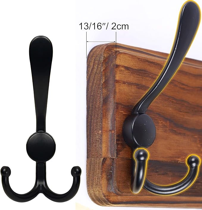 SKOLOO Rustic Wall Mounted Coat Rack: 16" Hole to Hole, Pine Real Wood Plank Wall Coat Rack with 5 Triple Hooks, Farmhouse Coat Hanger Wall Mount for Hanging Backpack Jacket Coat Hat,Pack of 2