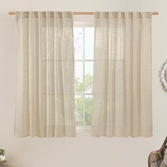 Linen Semi Sheer Curtains 48 Inch by LAMIT