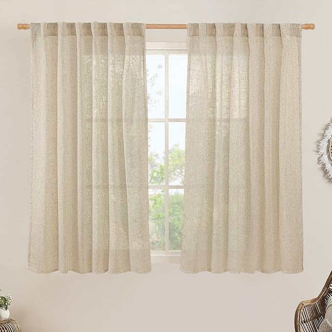Semi Sheer Linen Curtains 45 Inches Long 2 Panels by LAMIT