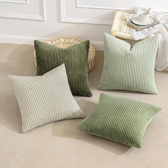 MIULEE Soft Corduroy Decorative Throw Pillow Covers Light Green 18x18 | Set of 4 - Image 6