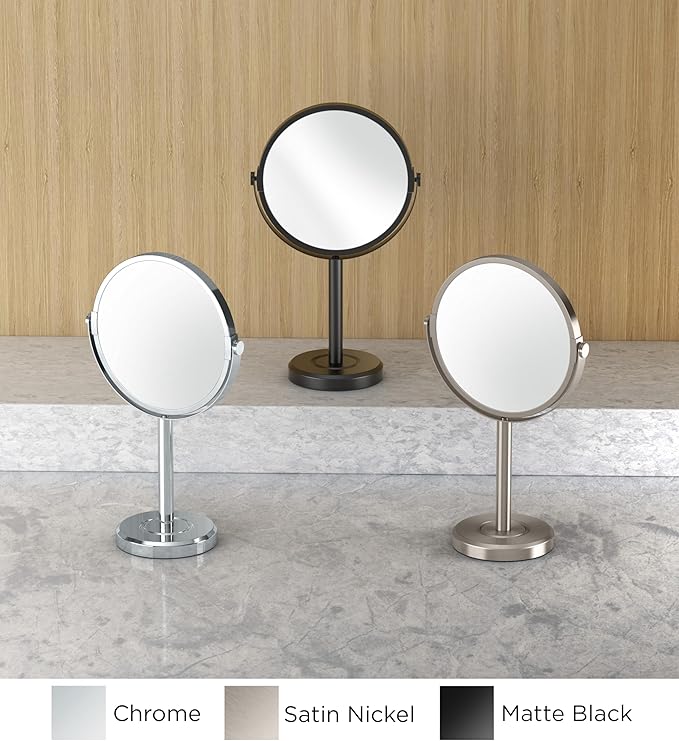 Gatco 1386SN Latitude II Minimalist Bathroom Counter Top Vanity, 3x Magnification Makeup Mirror, 12.5" Height, Satin Nickel