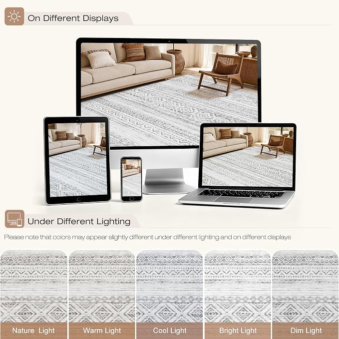 cotiled Boho 5x7 Area Rugs for Living Room: Soft Moroccan Washable Rug | Solve - Image 9