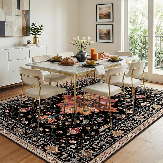 RELEANY Washable Area Rug, Water Repellent, Pet Friendly, Vintage Floral Boho - Image 3