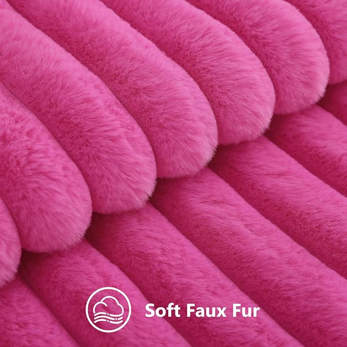 decorUhome Fall Faux Fur Throw Pillow Covers 26x26 Set of 2 Hot Pink | - Image 2