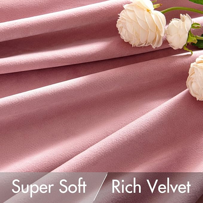 MIULEE Velvet Curtains 52x90 inches 2 Panels Blush Pink Blackout Curtains | - Image 4