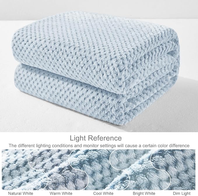 Exclusivo Mezcla Soft Waffle Fleece Bed Blanket King Size, Heather Blue | - Image 7