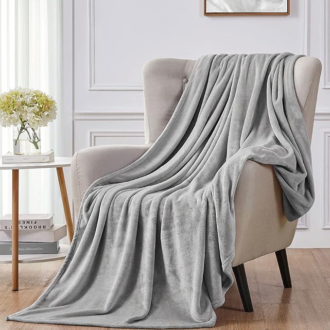Walensee Fleece Blanket Plush Throw Fuzzy Lightweight Super Soft Microfiber Flannel Blankets for Couch, Bed, Sofa Ultra Luxurious Warm and Cozy for All Seasons (Ash Grey, 90"x90")