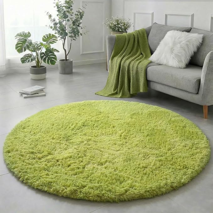 Amdrebio Grass Green Circle Round Fuzzy Area Rug 6Ft - Image 5